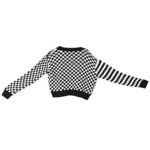 Toptan özel logo örme moda beyaz v boyun ucuz pamuk akrilik renk blok siyah hırka kazak