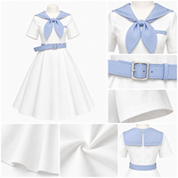 Robe BJD personnalisée à col marin, tenue de poupée marin mignonne, vêtements de poupée blancs et bleus, costume BJD décontracté personnalisé, robe de poupée à manches courtes