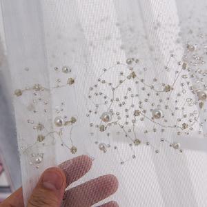 Rideaux en tulle brodés sur mesure, 100% polyester, fabrication chinoise, broderie européenne blanche, rideaux prêts à poser, rideaux de fenêtre perlés - Product Image 1
