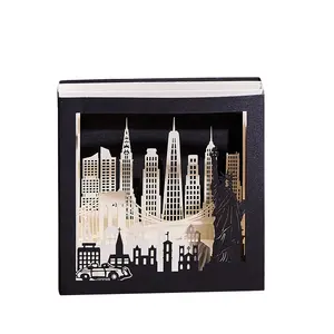 Pop Up Cards Modern City Buildings Blue Laser Cut 3D handmade Paper Set Good Quality Custom Europe Art Style Greeting cards