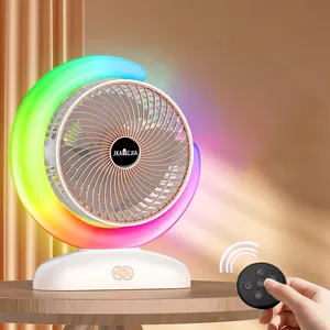 Nuevo diseño recargable portátil Mini inteligente eléctrico giratorio colorido LED ventilador de iluminación para oficina hogar