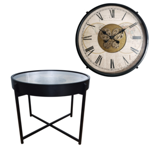 Bàn cà phê công nghiệp 64cm với bánh răng di chuyển 2 tầng kim loại màu đen hiển thị độc đáo hiện đại trang trí nhà Pin phục sinh - Product Image 1