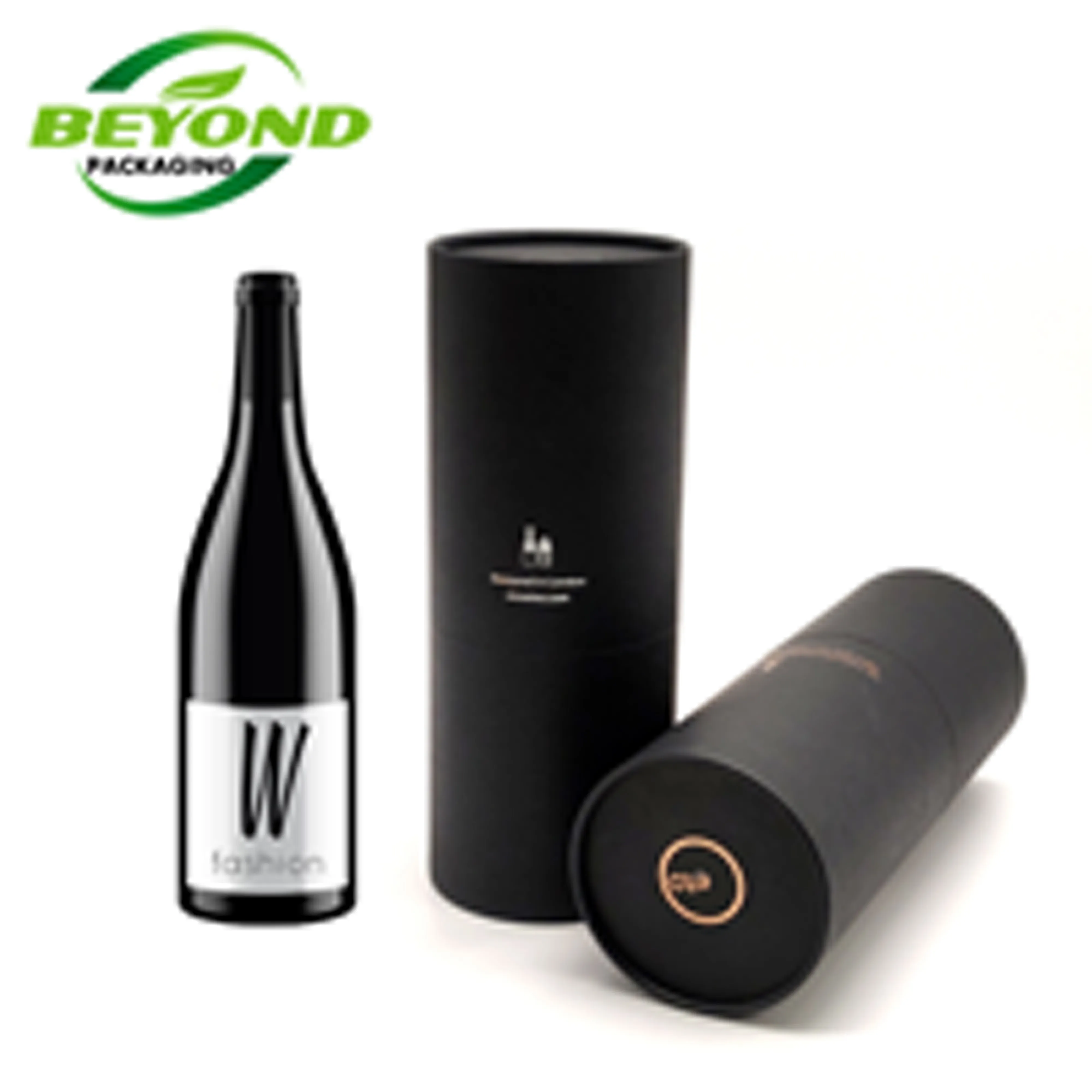 Geri dönüşümlü lüks özelleştirilmiş baskı EVA siyah karton yuvarlak kağıt tüp ambalaj viski şarap/su şişesi hediye kutusu