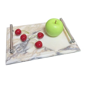 Stonekocc mármol Natural Breccia <span class=keywords><strong>Capria</strong></span> mango de plata bandeja cuadrada creativa hogar dormitorio Mesa joyería almacenamiento Decoración - Product Image 1