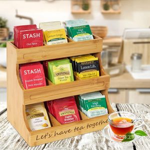 Estante de almacenamiento para bolsas de café de bambú, organizador de bolsas de azúcar y té para oficina, estante de exhibición de accesorios para cápsulas de café K-cup para escritorio. - Product Image 1