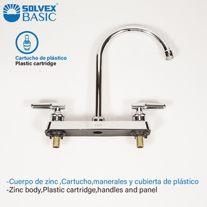 Robinet de cuisine SOLVEX contemporain chromé 19*480mm 8 pouces en zinc à 2 poignées et 2 trous pour les centres commerciaux et les hôtels - Product Image 3