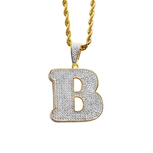 Custom Rapper Iced Out Men's Zircon Rhodium Plated Copper Large Chunky White Gold Plated B Letter Pendant