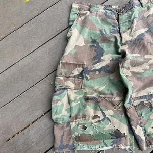 Custom Manufacturer Vintage Washed Fade Men Patched Applique Distressed Camo Cargo Shorts - Product Image 5