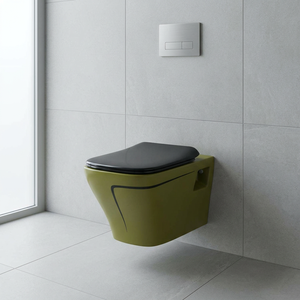 Cuvette de toilettes WC monobloc carrée en céramique, design moderne vert et or, à chasse d'eau par gravité, pour salle de bain, sanitaires - Product Image 5