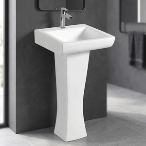 Lavabo rond en céramique pour enfants avec pied de support complet et drain intégré – Évier de salle de bain moderne - Product Image 5