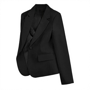 Chaqueta Blazer Pequeña de Punto Beige y Blanca para Mujer, Sólida, Otoño e Invierno 2025, Top Informal de Alta Calidad con Mangas Largas - Product Image 1