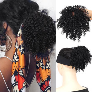 Perruque synthétique YUMO style boucles crépues, couleurs mélangées, chignons et queues de cheval pour femmes, avec élastiques et bandeaux - Product Image 1