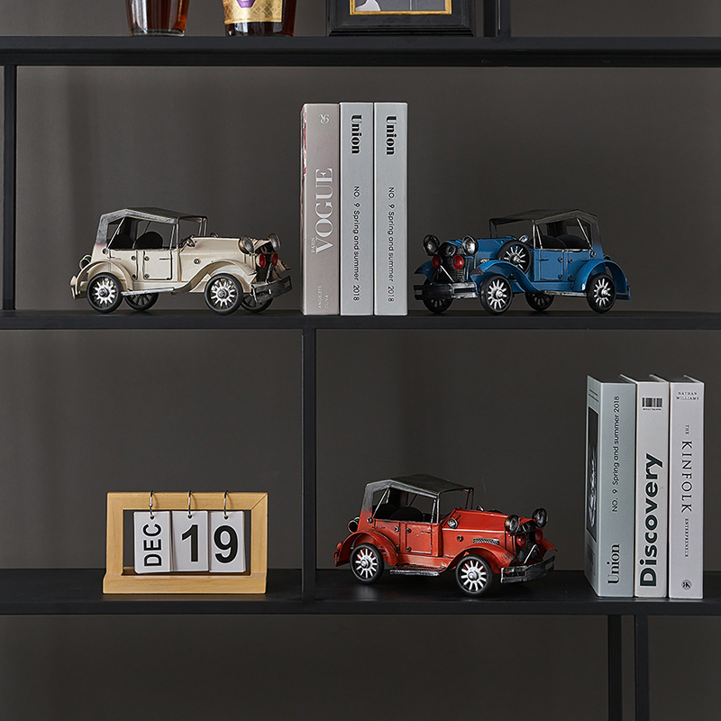Auto in lamiera per i vigili del fuoco, camion dei pompieri e dei pompieri rosso nostalgico, decorazione retrò, modello auto in metallo, stile shabby vintage