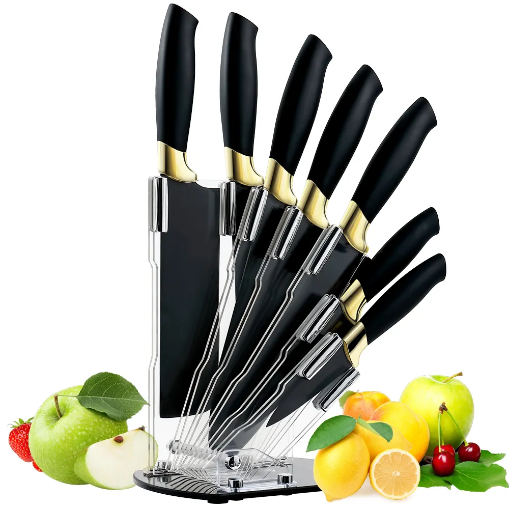 Professional Chef knife set Non Stick High Quality Carbon Stainless Steel Kitchen Knives Set Black Knife Set