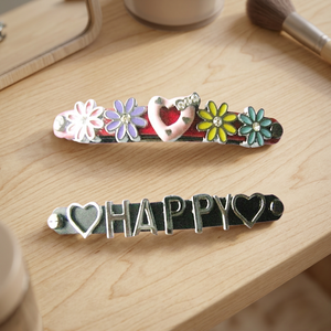 PU DIY Floral Metal Hair Clips With Heart And <b>Flower</b> Design <b>Sweet</b> Style All Seasons Hair Accessories - Product Image 1