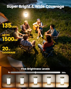 Lanterne de camping ultra-lumineuse à 135 LED, 1500LM, 200H, 5000mAh, 3 couleurs, lampe de camping d'urgence pour la randonnée - Product Image 4