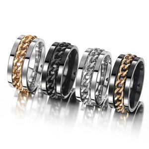 DJ070 Bagues en acier inoxydable pour homme, plaquées or 18 carats, bijoux tendance, cadeau pour lui - Product Image 1