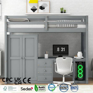 Lit pour enfants Loft avec armoire, bureau et tiroirs de rangement-Taille jumelle, meubles de chambre d'enfant peu encombrants - Product Image 1