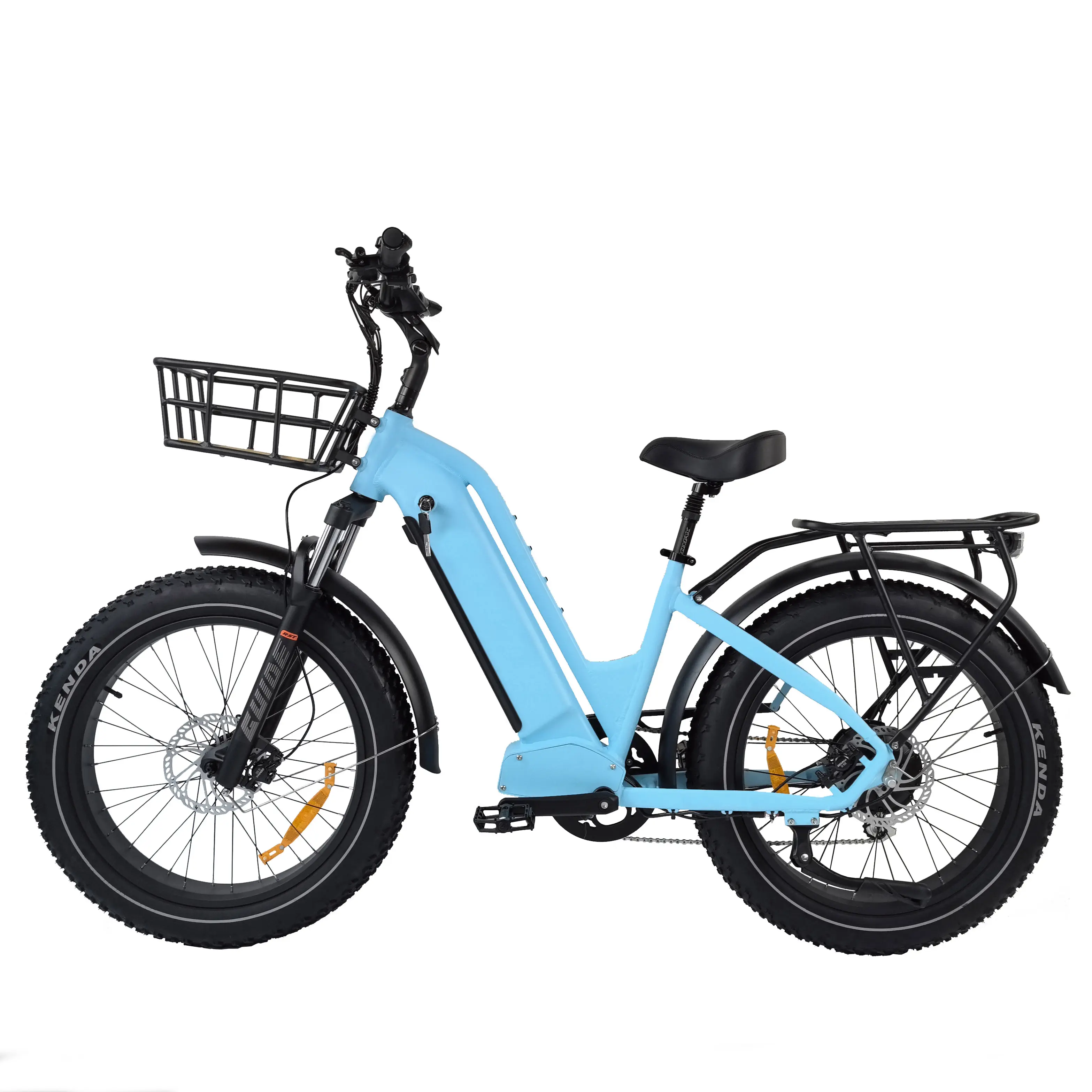 Queene/Electric City Bike 24 Inch * 4.0 Fat Tire Step Thru Elektrische Fiets 7 Speed Big Lcd Display Elektrische Bromfiets Voor Dames