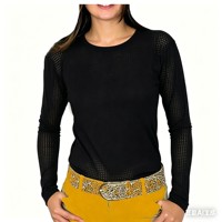 Chemise à col rond pour femme, respirante, en maille perforée, pour l'équitation, personnalisable OEM ODM