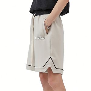 Pantalones cortos deportivos holgados de Color sólido informales para exteriores para hombre, pantalones cortos de algodón con logotipo personalizado de 380g y cintura elástica con cordón para hombre - Product Image 6