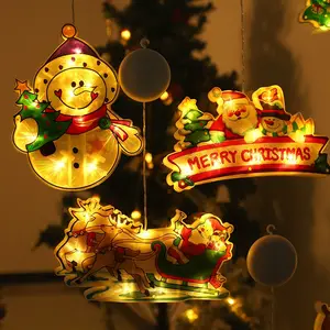 Christmas LED Light Snowflake Santa Hanging Sucker Lamp Window Ornaments Decoration For Home Xmas Navidad 2024 New Year Decor