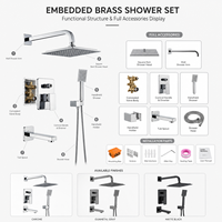 Ensemble de douche mural moderne noir mat en laiton encastré avec fonction pluie, douchette à main et bec de baignoire – Vente en gros