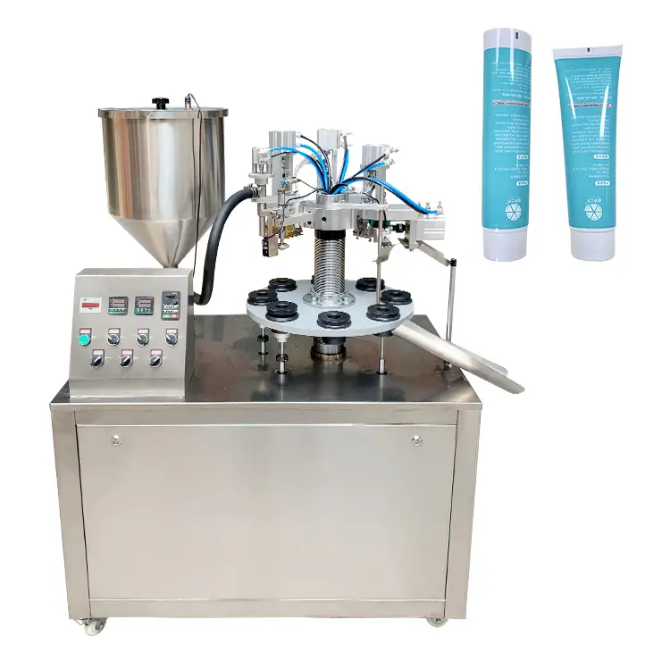 Semi-automatic plastic tube filling and sealing machine for body lotion and sunscreen cleansers