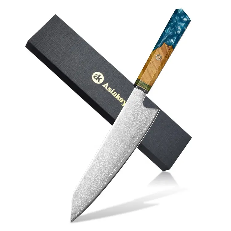 Asiakey ארה"ב קונה Custom בילט יפן החסר VG10 דמשק פלדת להב שף מטבח סכין