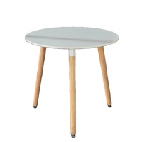 Table à manger ronde avec pieds en bois et plateau en MDF blanc, ensemble de table à manger, table basse moderne, vente en gros Hebei, meubles pour restaurant et maison
