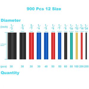 900 ชิ้น 2:1 ชุดท่อหดความร้อน PVC เกรดมารีน-12 ขนาด 6 สีกันน้ำห่อสายไฟ - Product Image 2