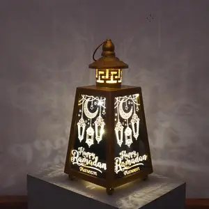 hot sale exquisite LED light wind lamp Eid Mubarak metal home decoration Ramadan wind lantern as gift