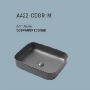 Lavabo de comptoir CR Gunmetal rectangulaire en céramique sans trous 500x400x135mm - Product Image 1