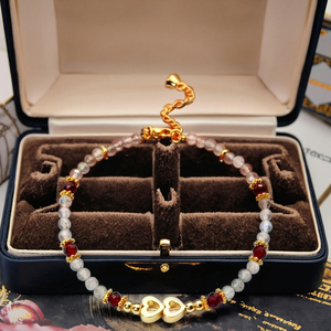 สร้อยข้อมือรูปหัวใจสำหรับผู้หญิงสร้อยข้อมือโกเมนลาบราดอไรต์แฟชัน - Product Image 3