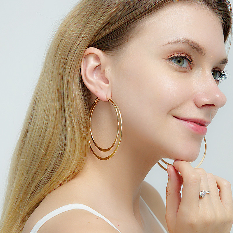 New Trendy Europe America Style Big Large Gold Plated Circle Hoop Earrings for Women Girls