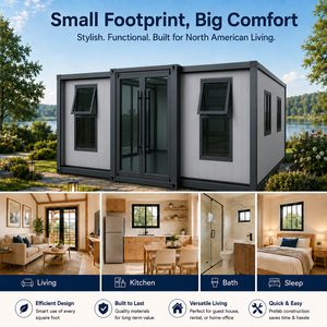 Industrial <b>Grey</b> Steel <b>Frame</b> 20FT Prefab Tiny House-Dual Wing Expandable Container Home for Apartment/Workshop/Kitchen Dark - Product Image 6