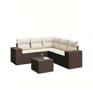 Conjunto de Sofá Modular para Jardín de Ratán PE Marrón con Cojines de Espuma de Alta Densidad, Muebles de Exterior de Diseño Contemporáneo - Product Image 1