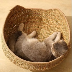 Cama para Gatos con Cojín, Cesta de Mimbre Tejida, Nido para Gatitos, Rascador para Gatos, Cama de Mimbre con Cojín, Cesta de Ratán para Mascotas - Product Image 2