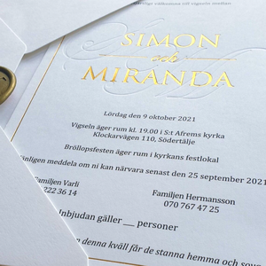Carte d'invitation de mariage en papier coton avec impression typographique dorée en relief, enveloppe personnalisée avec sceau de cire pour cérémonie nuptiale - Product Image 2