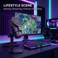 Micrófono de Condensador USB Profesional M9 con Cápsula de 14 mm, Silenciador Sensible al Tacto y Luz RGB, Micrófono para Juegos para PS5, PC y Streaming