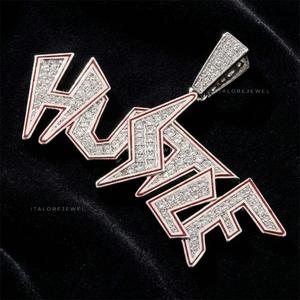 Pendentif HUSTLE avec base en argent 925 de qualité supérieure et embellissement en pierre de moissanite pour un style hip-hop tendance, bijoux à porter au quotidien - Product Image 2