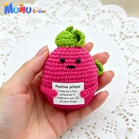 Miniatuur positieve gehaakte pitaya met kaartvakje, handgemaakte drakenvrucht amigurumi voor op kantoor als bureauvriendje