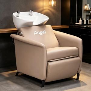 Fauteuil de lavage de luxe marron réglable sur mesure pour salon de coiffure avec bac en céramique intégré - Product Image 5