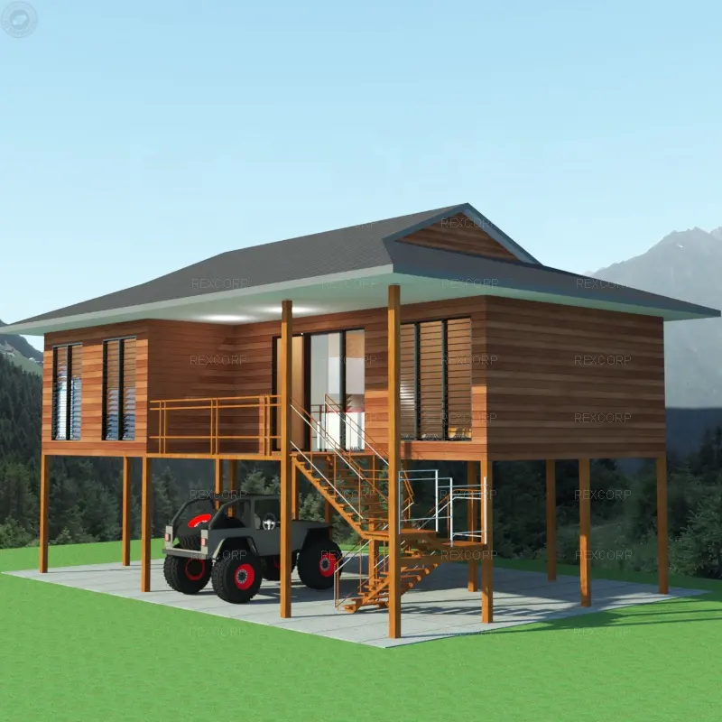 Popular Casa de Palafitas Villa Casa Pré-fabricada Estrutura de Aço Galvanizado com Parque de Estacionamento em Papua Nova Guiné