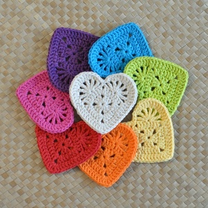 Crocheted Heart Coasters Set Of 9 Multicolor Cotton <b>Table</b> Mats Hand Washable Home Decor Simple Style - Product Image 2