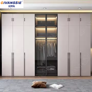Armadio Moderno Personalizzato per <span class=keywords><strong>Camera</strong></span> <span class=keywords><strong>da</strong></span> <span class=keywords><strong>Letto</strong></span> con Ante in Legno e Vetro, Nuovo Design per Conservazione Vestiti - Product Image 2