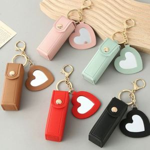 Portable PU Leather <b>Lipstick</b> Bag Makeup Pouch Lip Balm Bag Keychain Holder <b>Lipsticks</b> Protective Cover with Mirror - Product Image 1