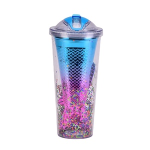 Botella de agua de plástico creativa al por mayor 2026, con diseño de sirena degradado, colorida y brillante, estilo sirena, con pajita, taza de agua con pajita, sirena. - Product Image 4