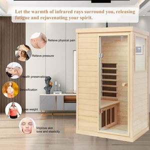 Sauna domestique moderne en bois d'hemlock canadien pour 1 personne, 1200W, 110V, 5 radiateurs, écran LCD, commande, verre trempé, infrarouge électrique - Product Image 6