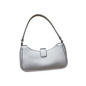 <b>Silver</b> Metallic Fashion Women's Shoulder <b>Bag</b> Solid Minimalist Single Strap Hasp Closure Machine Washable All Seasons Daily Use - Product Image 1